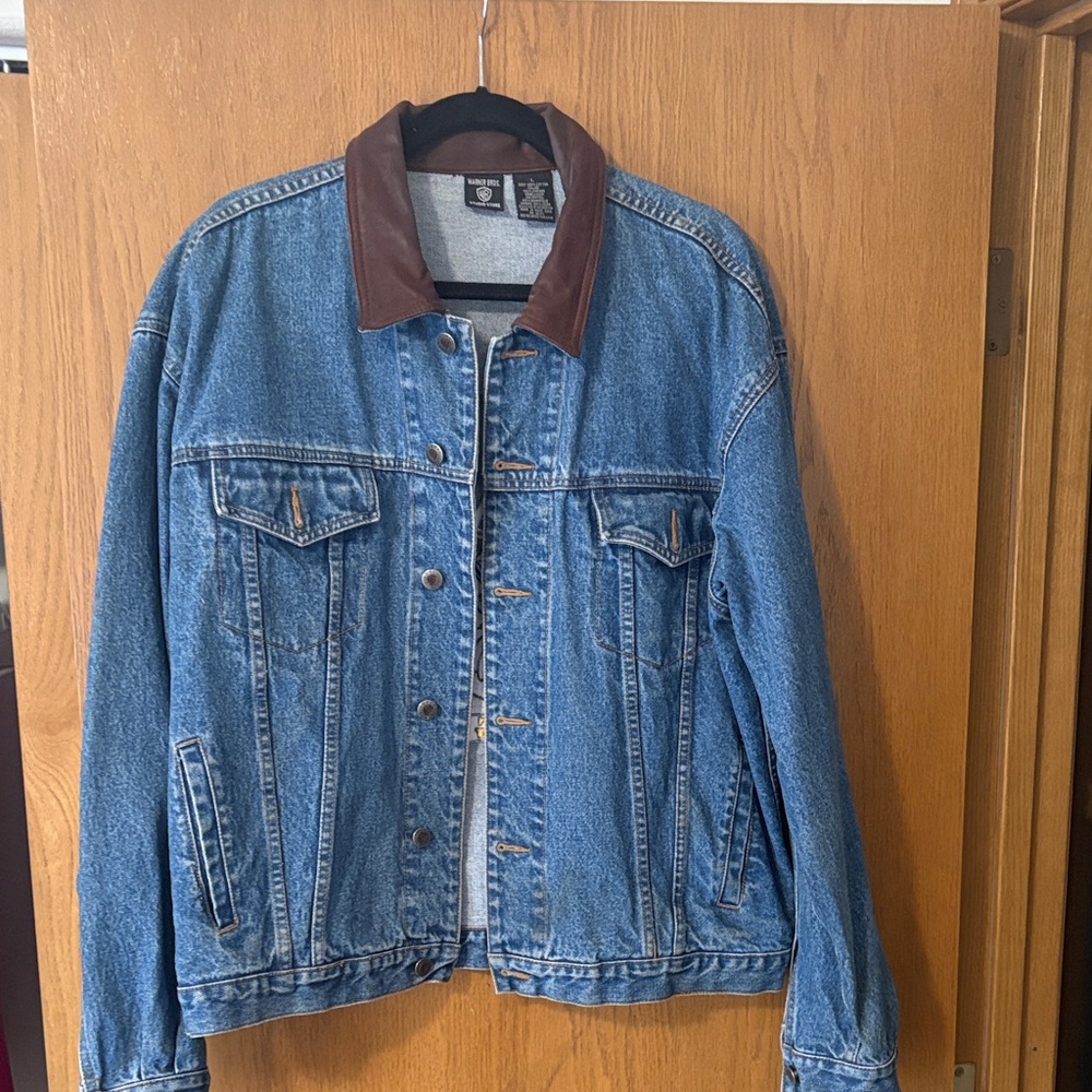 Warner Bros. Blue Denim Jacket with Brown Collar